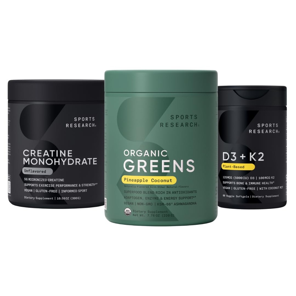 Sports Research ® Organic Ananas Coconut Green, Creatine Monohydrát & Vitamin D3 5000iu + Vitamin K2 100mg