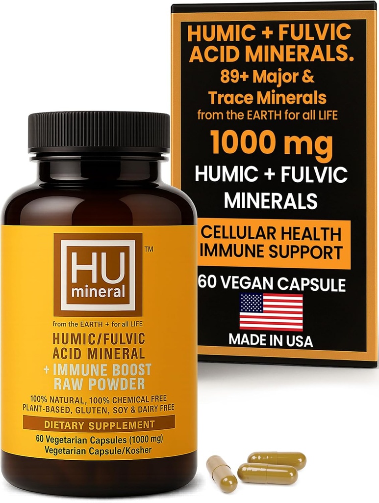 Humic & Fulvic Acid Supplement Kapsle - Organic Plant- Based Acid Fulvic Dodatek s Fulvic-Humic Mineral Blend pro Detox & Absorpce 60 ct