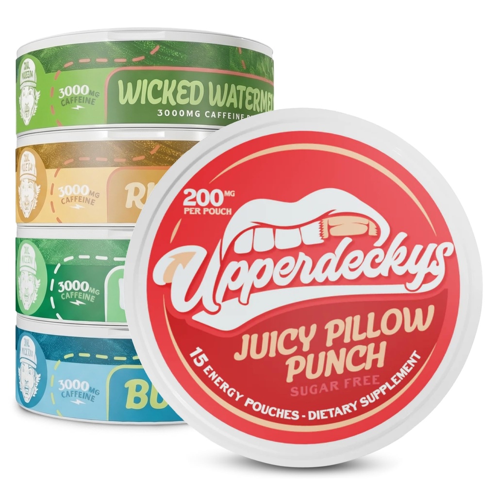 Upperdeckys Kofein Energy Pouches - 200mg Kofein dodatek pro energii a focus - Multi- Pack Nikotine zdarma Gym doplňky pro muže a ženy - Žádné Jitters, žádný Crash & Dip Alternative - 5 Pack