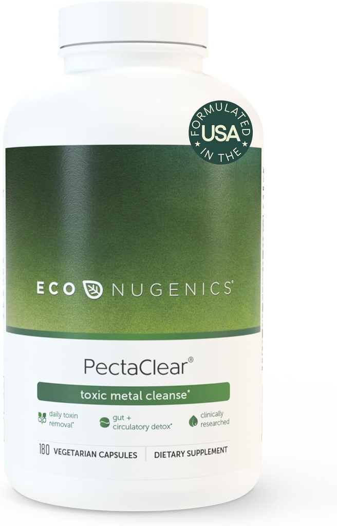 EcoNugenics PectaClear Detox dodatek pro toxický čištění kovů - Přirozeně a bezpečně eliminuje toxiny pro Gut, Játra a ledviny Detox & opravy - Pomáhá s energií, Váha, Hormon Balance, 180 Kapsle