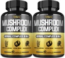 Satoomi 10in1 Houbové doplňky Komplexní kapsle - 4 Měsíční dodávky - Směs s Lions Mane, Cordyceps, Reishi, Chaga, Maitake, Shitake & Ostatní - 2 Balení 60 Kapsle