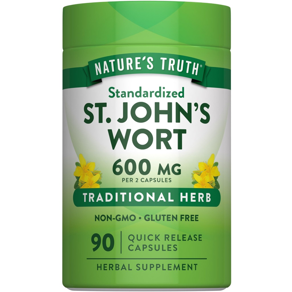 Nature 's Truth St Johns Wort 600mg CLAS124; 90 Kapsle CLAS124; Standardizovaný extrakt CLAS124; Non- GMO & Gluten zdarma dodatek