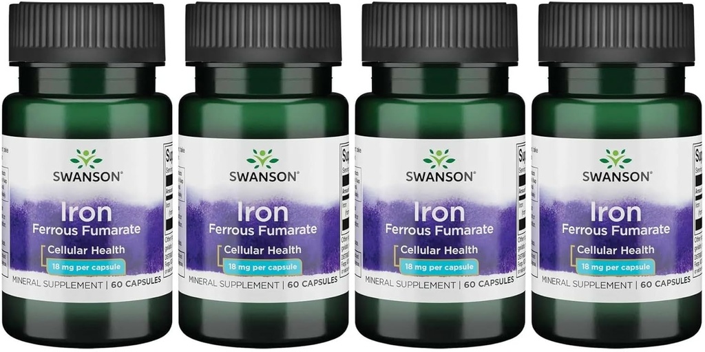 Swanson Iron (Ferrous Fumarate) - Minerální dodatek na podporu energetické podpory - Vysokokoncentrační vzorec asistenti v dodávky kyslíku a mastné kyseliny metabolismus 60 Sgels (4 balení)