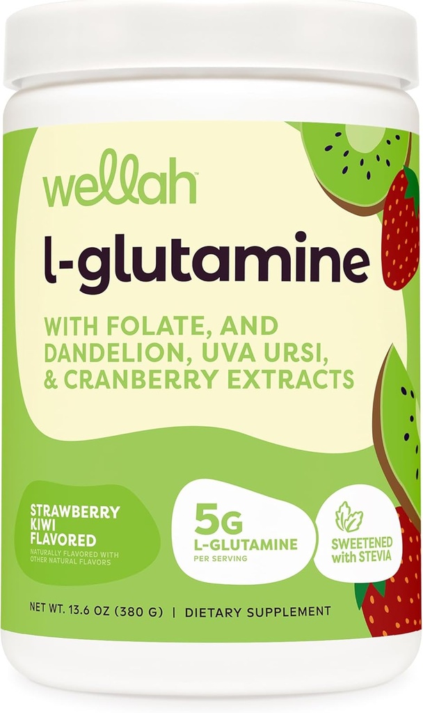 Wellah L- glutamin Powder Jahodové kiwi (50 Servings) - 5g L- glutamin Per Serving, slazené se Stevia