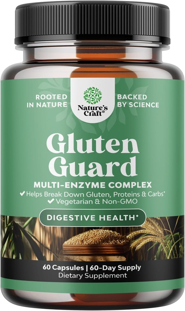 Fast acting gluten Digestive Enzymes for Intolerance - Gluten Digestive Enzymy pro ženy a muže pro Debloat s DPP IV Blend Plus Lipase Amylase Bromelain for Gut Health & Digestion Support - 60 Ct