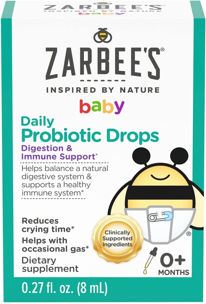 Zarbee 's Baby Probiotic Drops, Denní stravovací + Imunitní podpora, novorozenci & Up, 0.27 Fl Oz
