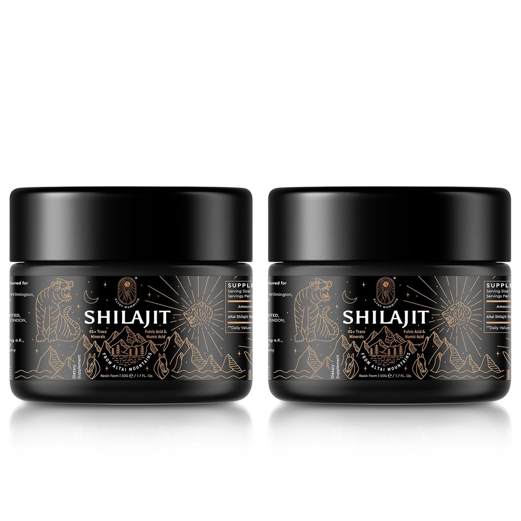 Shilajit Resin s Fulvic Acid & Trace Minerály, Original Sibirian Shilajit Pure s 85 + Humic Acid dodatek pro energii a imunitní systém - 100 Serving / 50g (2 Pack), Gel