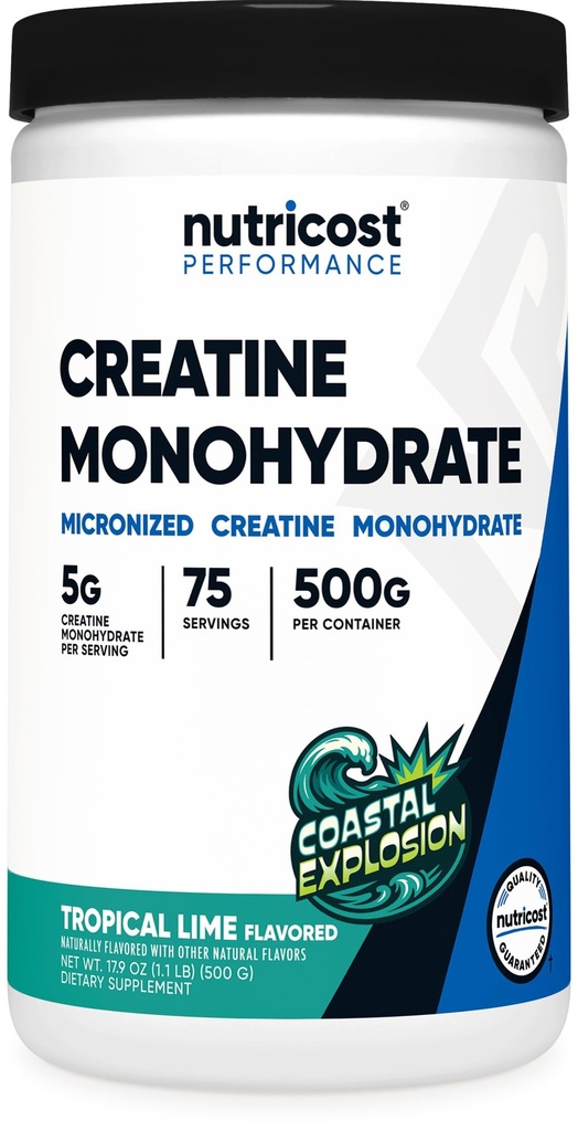 Nutricost Creatin Monohydrát Prášek (Coastal Explosion, 500 Gram) - Mikronizované Creatin dodatek - Vegan, GMO- zdarma, gluten zdarma