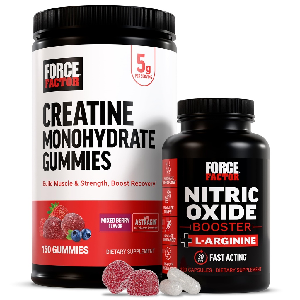 Force Factor Creatine Gummies, 5 Grams Creatine Monohydrát, Mixed Berry, 150 Gummies, 30 Servings Nitric Oxide Booster, Fast- acting Formule s L- Arginin, 120 Kapsle