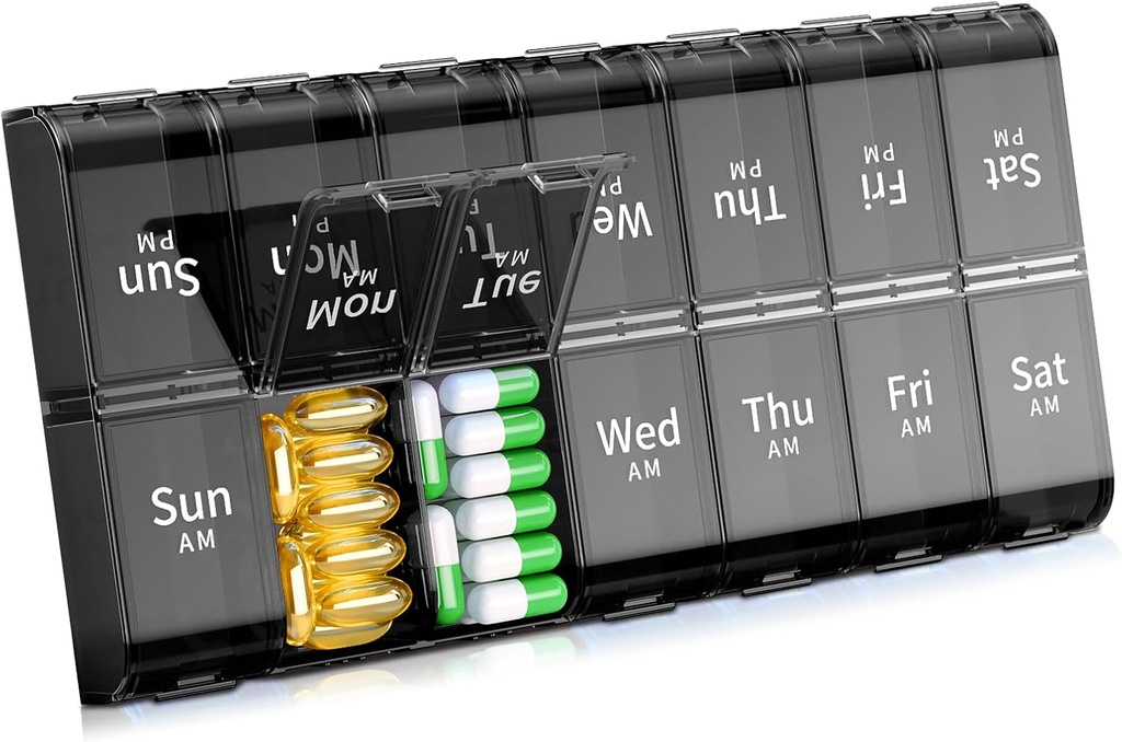 XL Large Weekly Pill Organizátor 2 krát denně, Extra Big 7 Day Pill Box Am Pm, Daily Pill Case Medicine Organizátor se 14 Compartments, Day Night Pill Kontejner pro rybí oleje, Vitamin, Dodatek