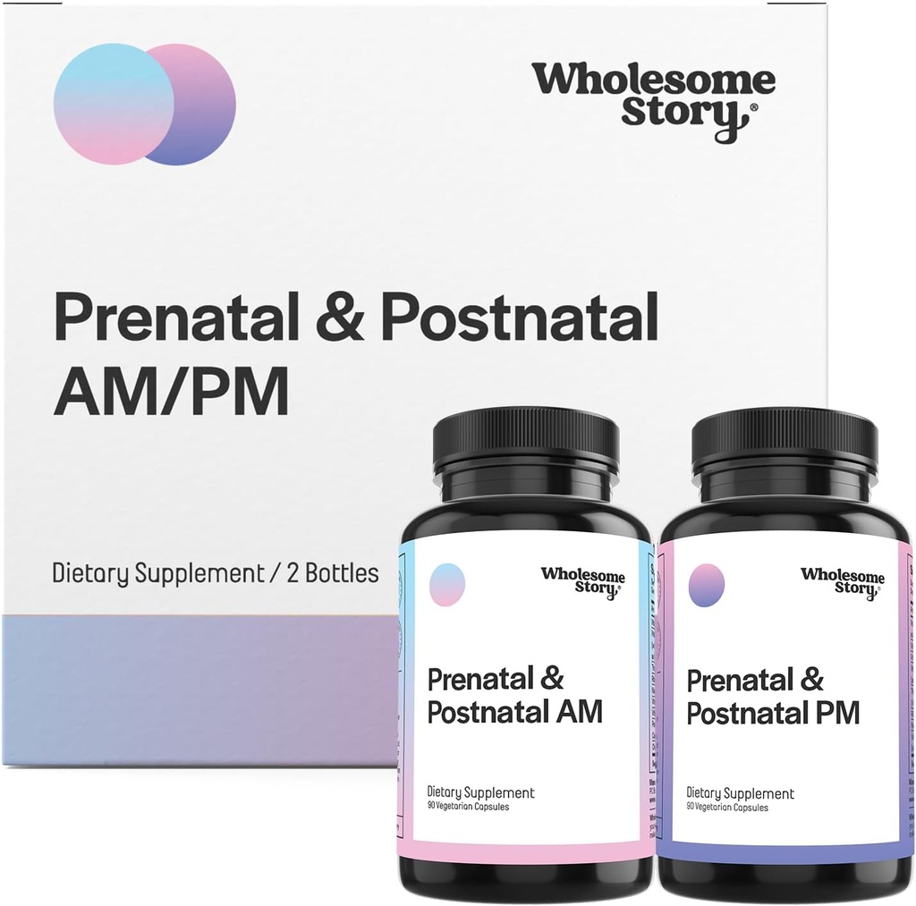 Premium Biologicky dostupné prenatální a postnatální vitamíny pro ženy s DHA, Folát & Železo 124; 100% esenciální vitaminy pro těhotenské a kojící ženy 124; 2 Lahve Optimalizované AM & PM dávky 30 denní dodávky