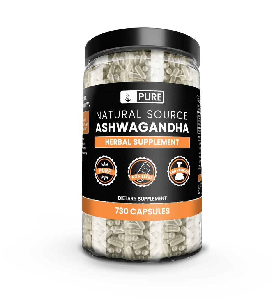 Čisté původní ingredience Ashwagandha (730 kapslí) Ne hořčík nebo rýžové plnidla, Vždy čisté, Laboratorní ověřené