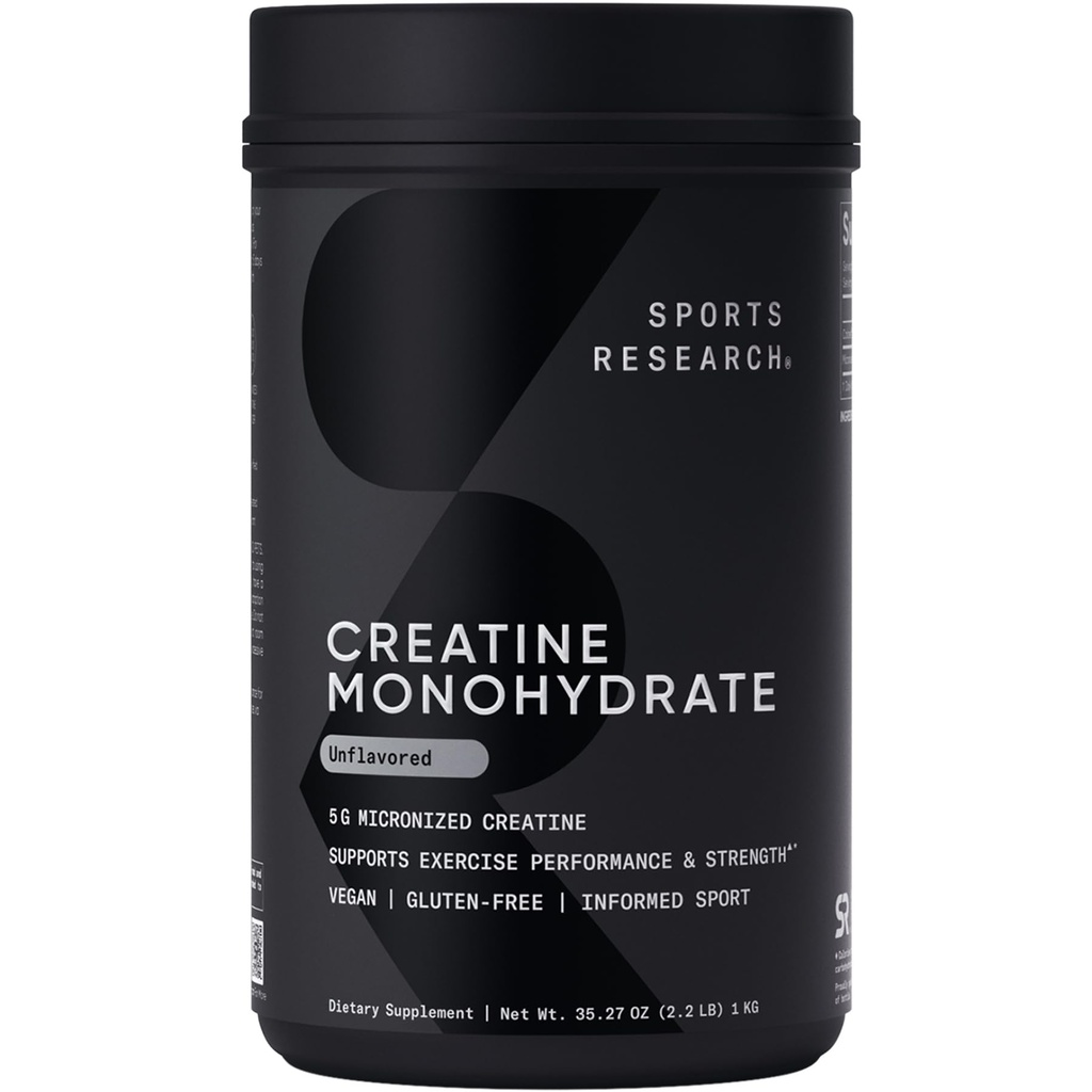 Sport Research Creatine Monohydrát - Získejte Lean Sval, Zlepšit výkon a sílu a podporu cvičení Recovery - 5 g Mikronizované Creatine - 35.27 oz