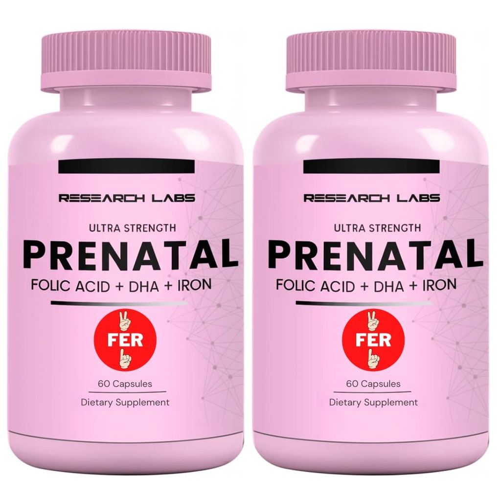 Research Labs Prenatal Vitamíny pro ženy 2 Fer 1 Reklama: 6X Biologicky dostupný Metylovaný folát kyselina listová MTHF 5 Př
