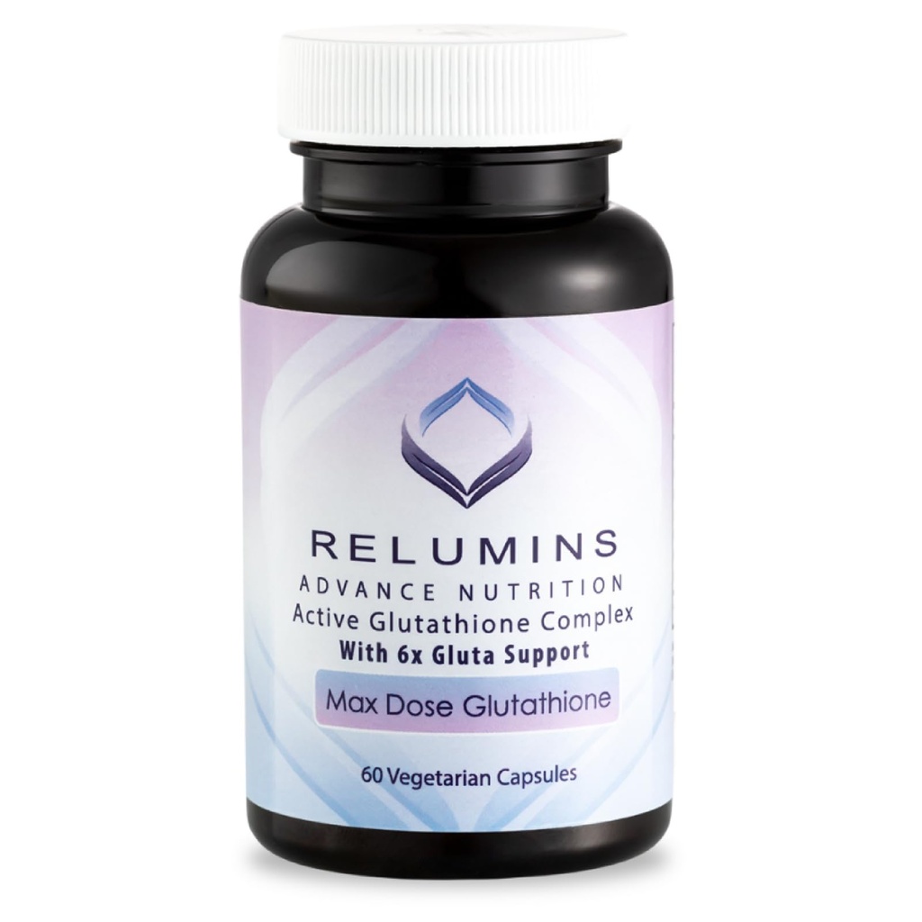 Relumins Advance White Active Glutathione Complex - maximální dávka 900mg Glutathione s 6X boostery, ALA & NAC - Anti- Aging Skin Brighting Supplement - 60 Vegetariánské kapsle (30 Služeb)
