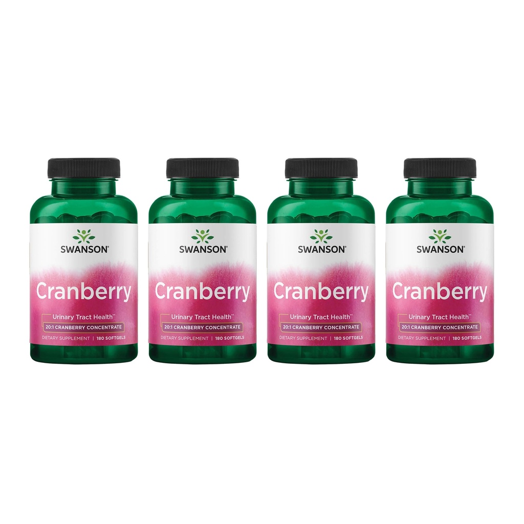 Swanson Cranberry - podporuje močení Trakt Zdraví, Kontrola močových měchýřů a podporuje zdravé funkce ledvin - dodatek Vyrobeno s 20: 1 Cranberry Juice koncentrát - (180 Softgels) 4 Pack