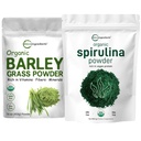 Mikro ingredience Organic Spirulina Powder 1lb & Organic Barley Grass Powder 16oz Bundle 2 Balení 124; Raw Superfoods IR 124; Bohaté na Vegan Protein, Vlákna, Minerály, & Vitamíny