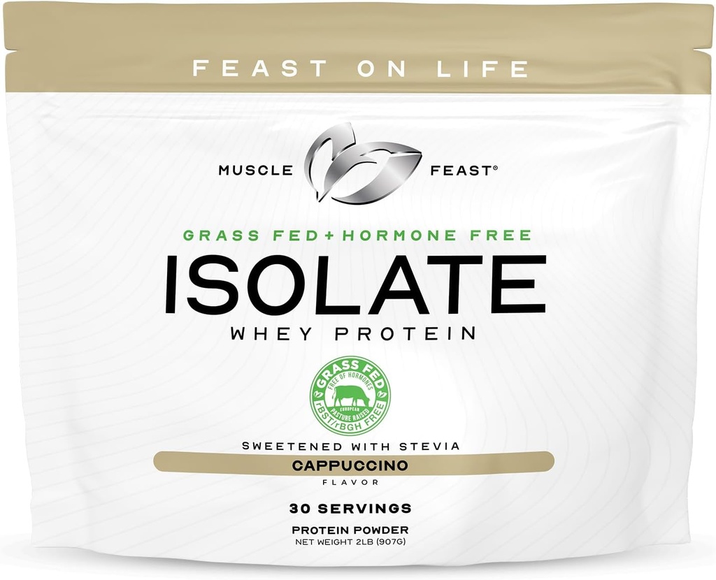 Muscle Feast Grass-Fed syrovátkový protein izolát, všechny přírodní hormon zdarma pastviny zvýšené, syrovátkový izolát protein prášek pro muže a ženy, čisté, gluten- zdarma, Delicious izolát protein - Cappuccino, 2lb