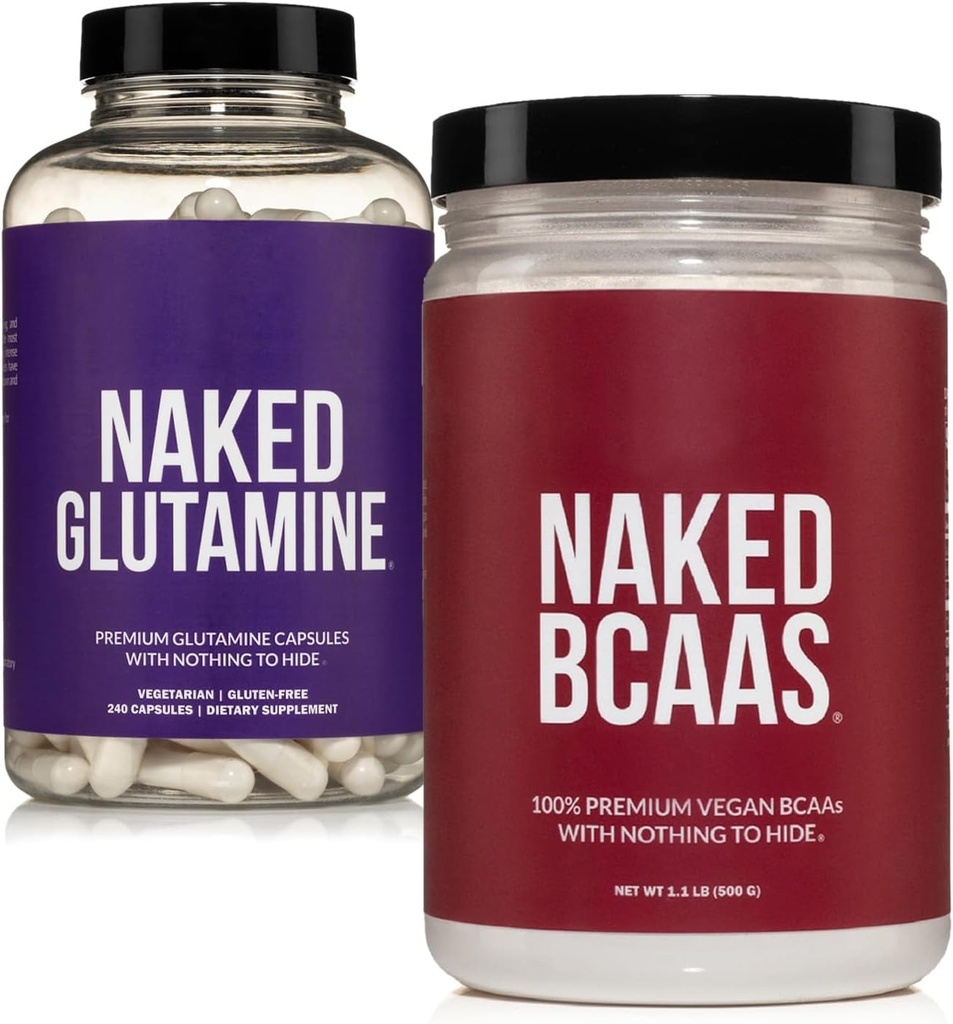 NAKED Neochucené BCAA 100 Seedings + čistý L- glutamin 240 Kapsle Bundle: Non- GMO, Gluten zdarma, Muscle Recovery, Nic umělého