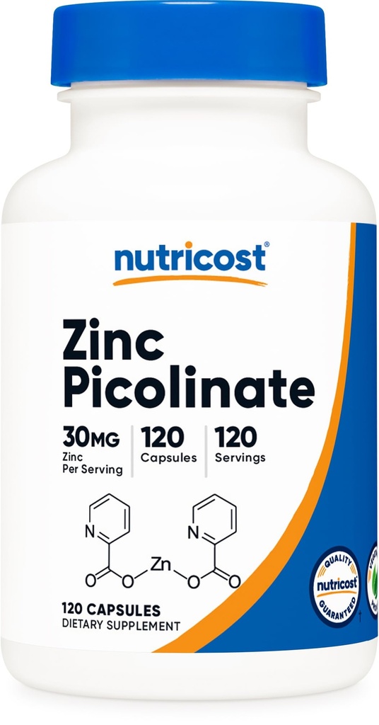 Nutricost Zinek Picolinát 30 mg, 120 Kapsle - Gluten Free a non-GMO
