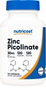 Nutricost Zinek Picolinát 30 mg, 120 Kapsle - Gluten Free a non-GMO