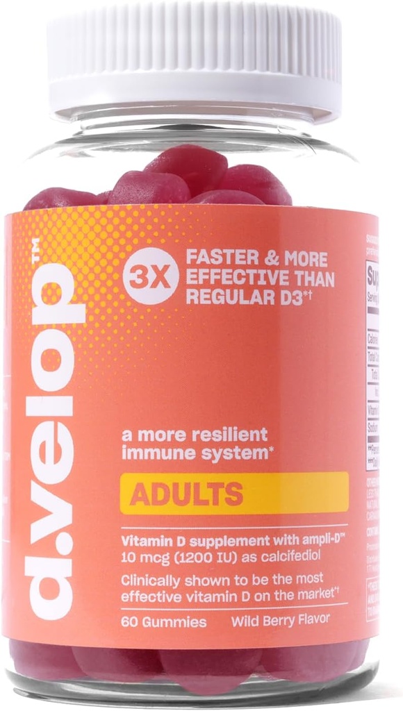 d.velep Vitamin D Gummies pro dospělé - 1200 IU, 10 mcg - High potency Vitamin D3 Gummies - Imunitní podpora, Kost & Srdce Zdraví - 3X Rychlejší a účinnější - Nová formule, Wild Berry Flavor 60 Počet