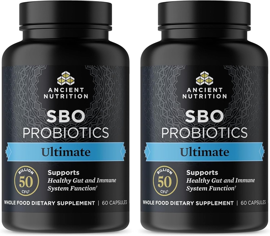 Antická nutriční probiotika, SBO Probiotika Ultimate 50 Milionů CFU * / Serving, Digestive and Immunication Support, Gluten Free, Antická Superfoods Blend, Shrink- Wrapped 60 Kapsle (2 Pack)