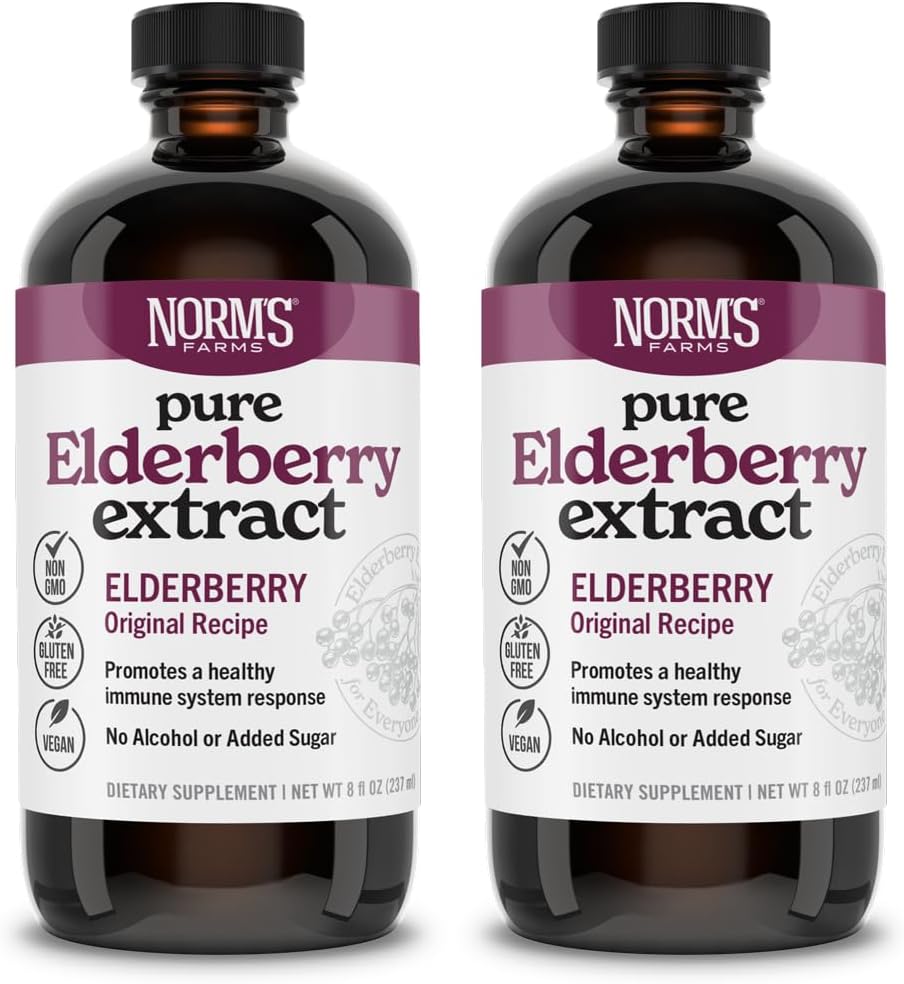 Norm 's Farms Pure Elderberry Extract 2PK - Made from Only Elderberry in USA - Imunity, Antioxidant Support, No Additives, Vegan, Gluten- Free, Non- GMO, tinktura Alkohol Free - 8 Oz