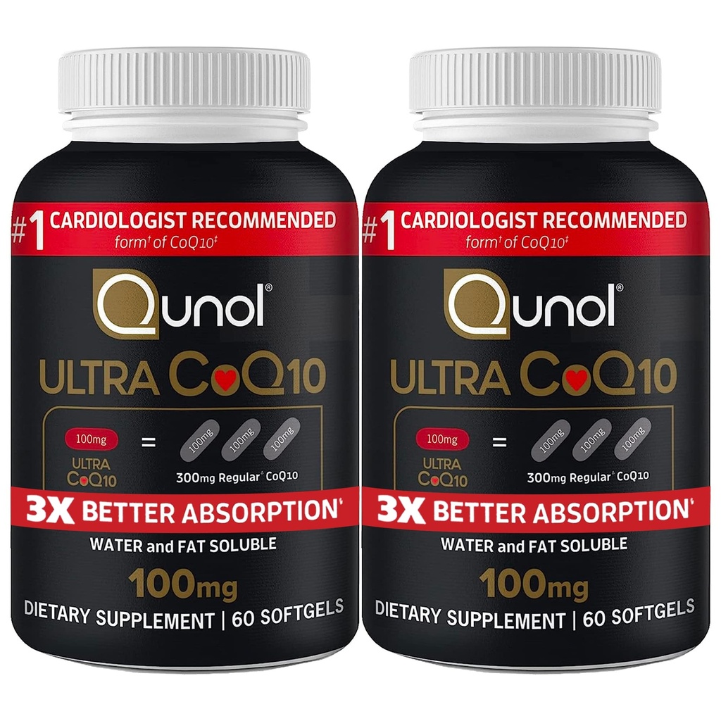Qunol Ultra CoQ10 100mg 3X Better Absorption Patented Water and Fat Soluble Natural Supplementary Form Coenzym Q10 Antioxidant for Heart Health Packs Softgels, 120 Count