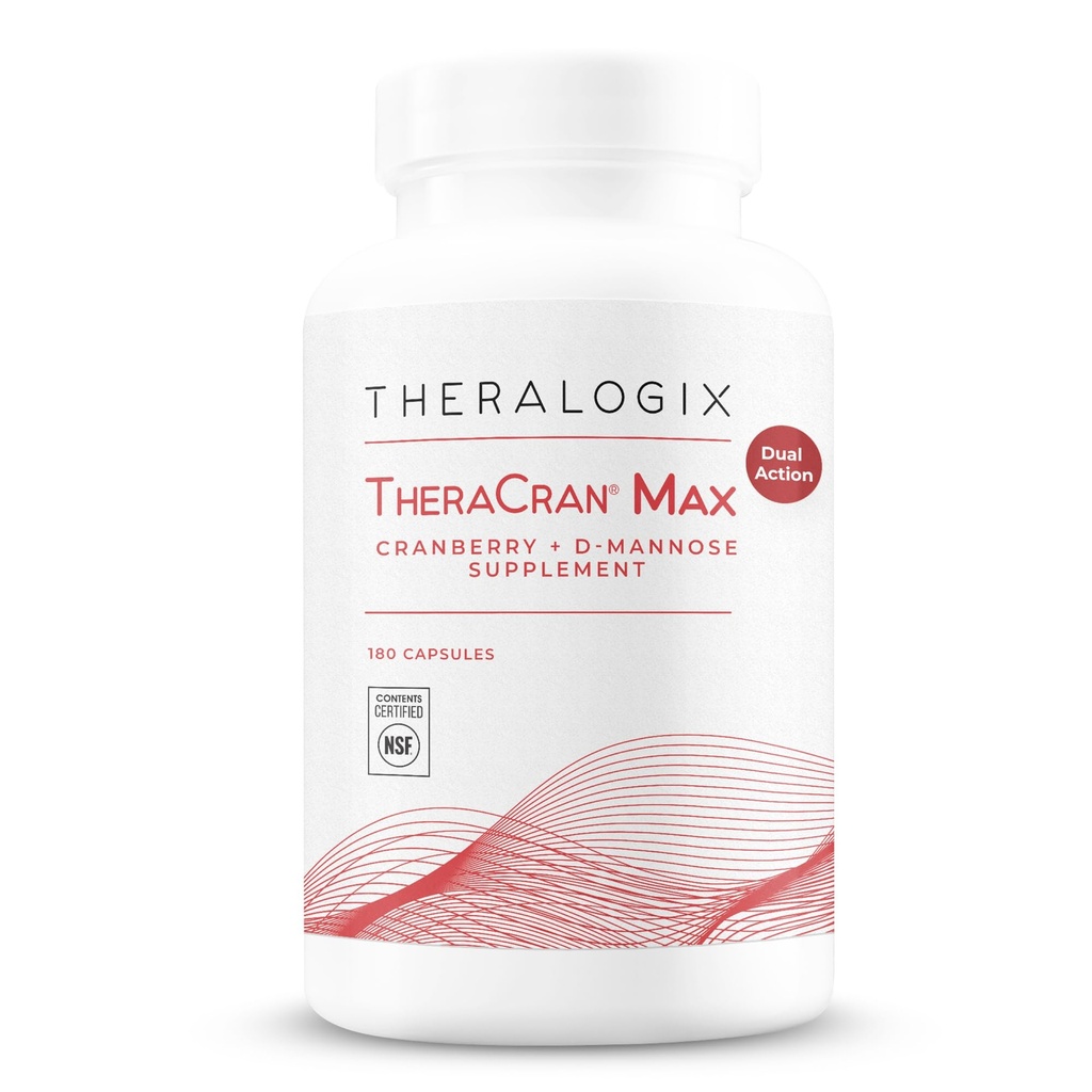 Theralogix TheraCran Max - Cranberry + D- Mannose dodatek pro muže a ženy - Podpora zdraví při močení - 90denní zásobování - NSF Certified - 180 Kapsle