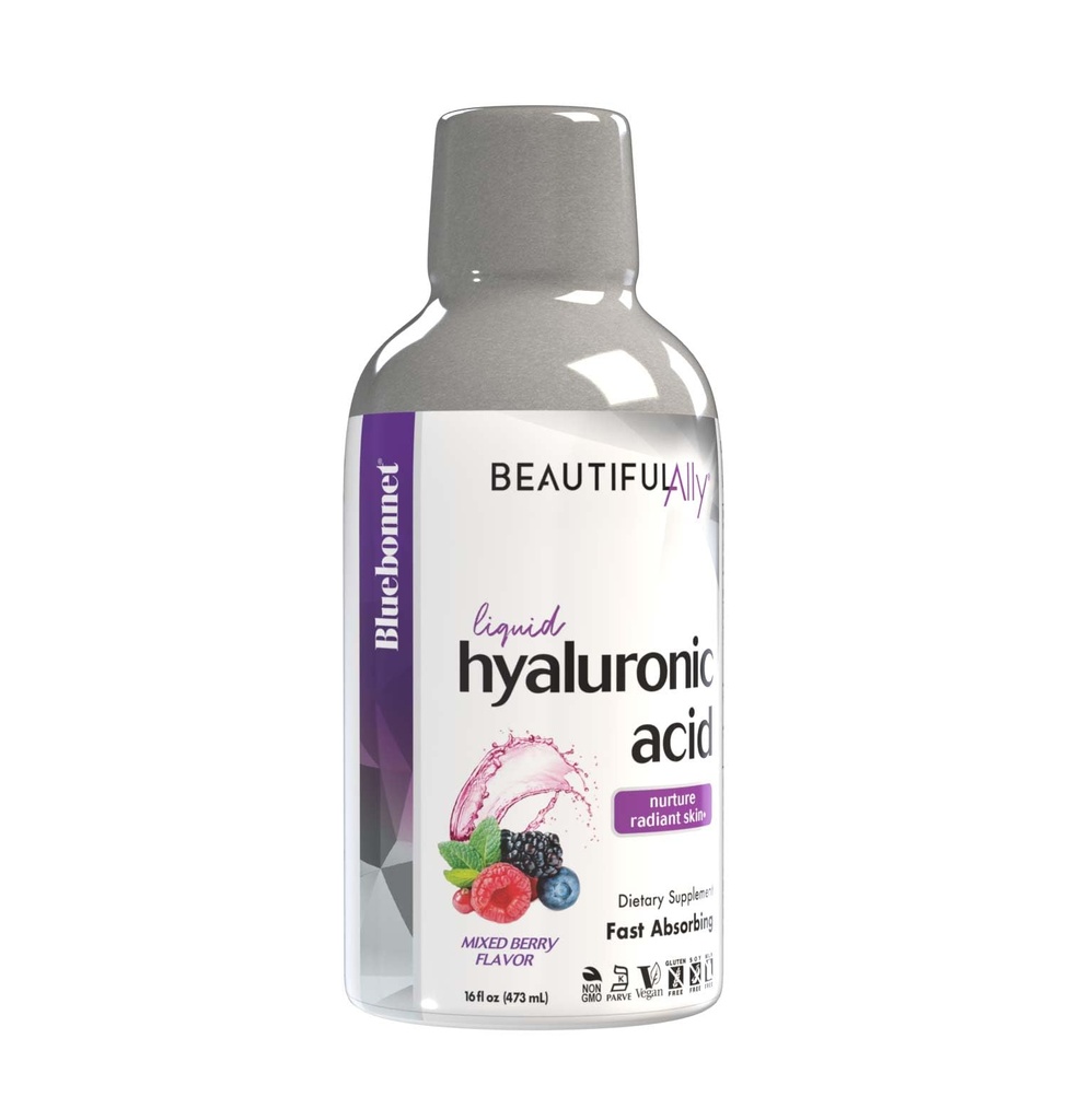 Bluebonnet Nutrition Beautiful Ally Liquid Hyaluronic Acid, Non-GMO, Vegan, Kosher Certified, Gluten- Free, Soy- Free, Dairy- Free, MixBerry Flavor, 16 fl oz, 32 Služeb