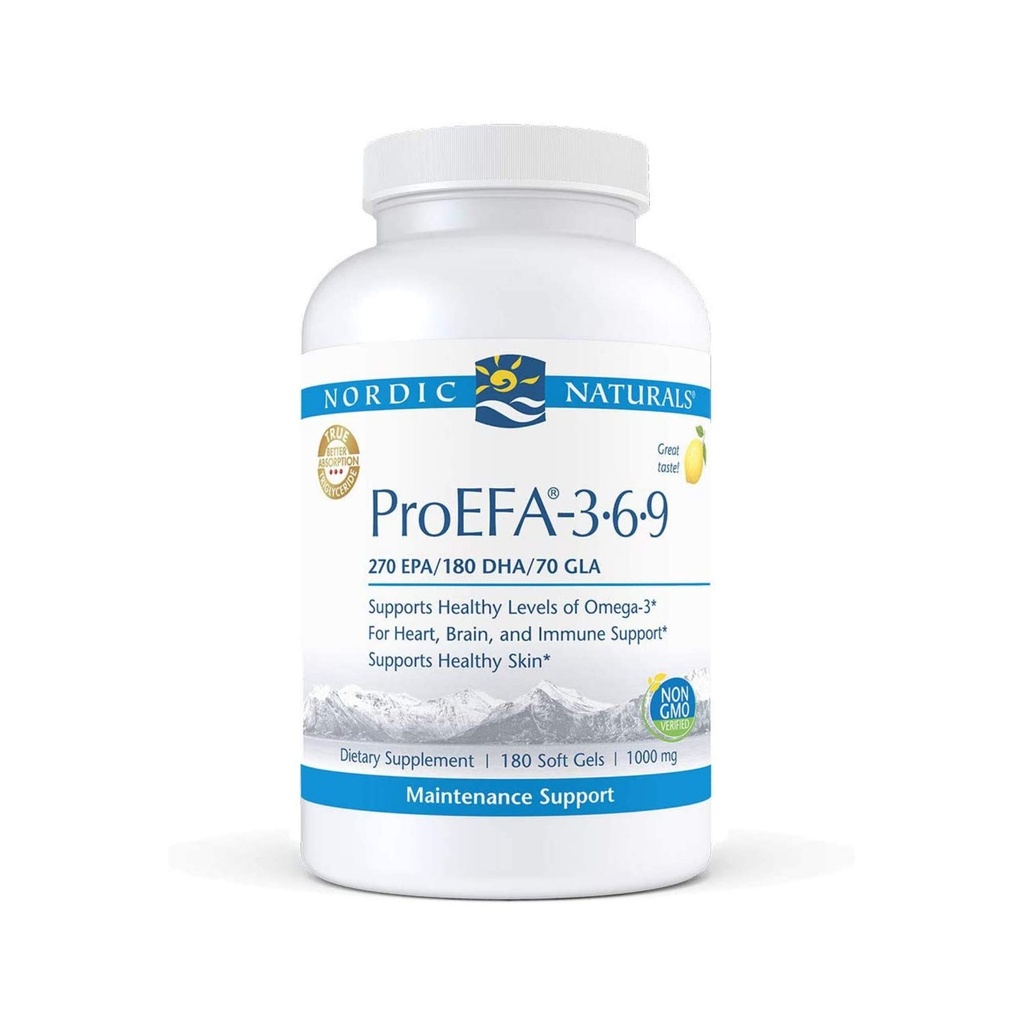 Nordic Naturals ProEFA 3-6-9, Lemon Flavor - 180 Soft Gels - 565 mg Omega33 - EPA & DHA s přidanými GLA - Zdravá kůže, kognitivní a pozitivní nálada - Non- GMO - 90 Služeb