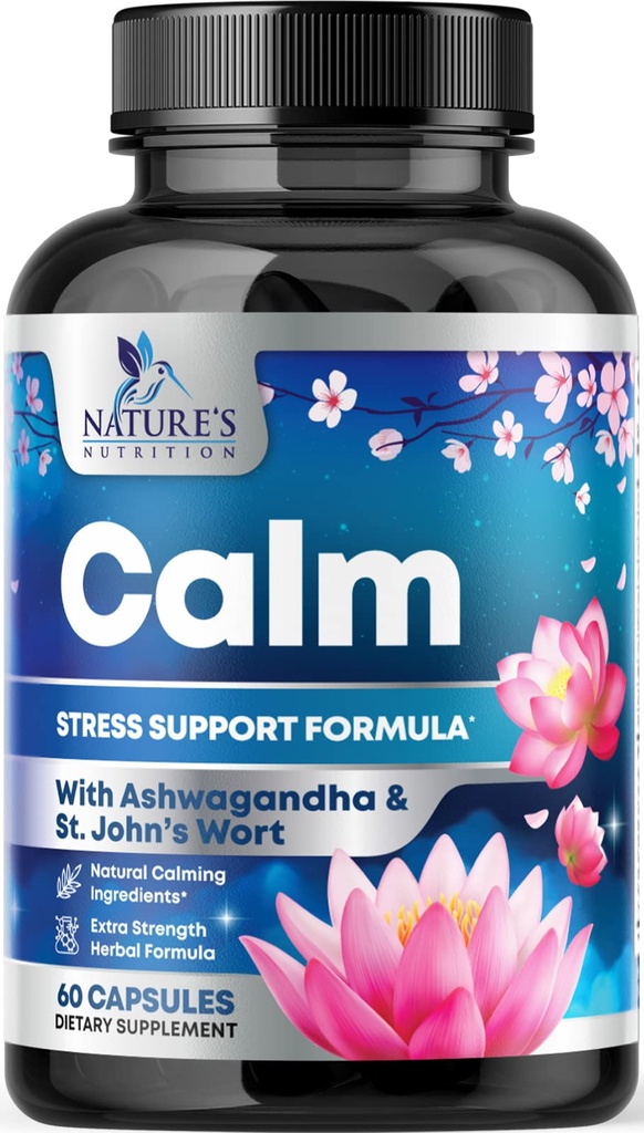 Přírodní klid, Unwind & Relax Support - Ashwagandha, GABA, Magnesium, L-Theanine & More - Přírodní soustředění, Energie a imunitní podpora - Nature 's Non- GMO, Vegan, Gluten Free, Lahve v USA - 120 Kapsle