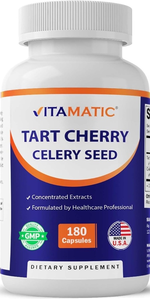 Vitamatic Tart Cherry 20X Extract with Celer Seed 10X Concentrated Extracts - - 180 Vegetarian, Non- GMO, a gluten zdarma
