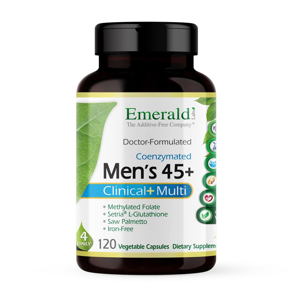 EMERALD LABS Men 's 45 + Clinical Multi - Multivitamin pro komplexní podporu, zdraví kostí a srdce * - Designed for Men 45 + - Gluten- Free & Vegetarian - 120 Zeleninové kapsle (30- Day Supply)
