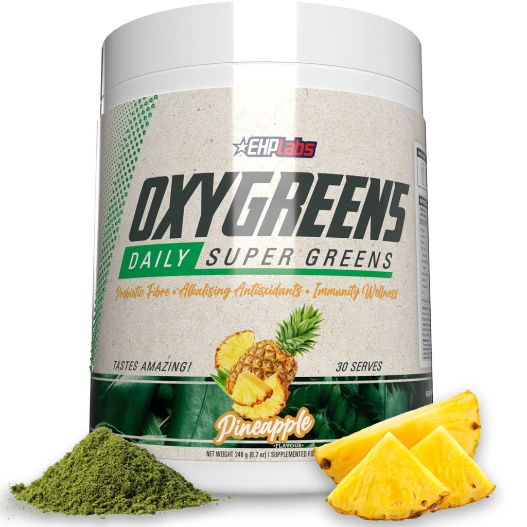 EHP Labs OxyGreens Super Green Powder - Spirulina & Chlorella Superfood, Green Juice Powder & Green Doplňky s prebiotická vlákna, Antioxidanty & Imunity Podpora, 30 Slouží (Ananas)