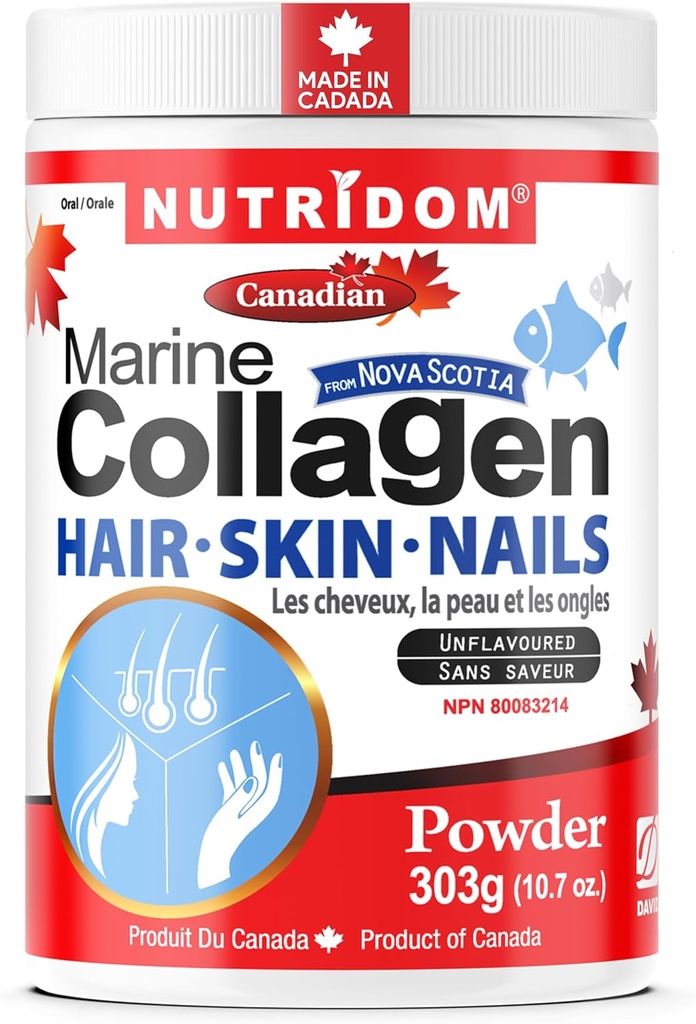 Nutridom Hydrolyzované Marine Kolagen Peptides Powder, Wild- Casted from Nova- Scotia, Podporuje vlasy, kůže a nehty, Non- GMO, bez gluten, Soy & Dairy (303 g)