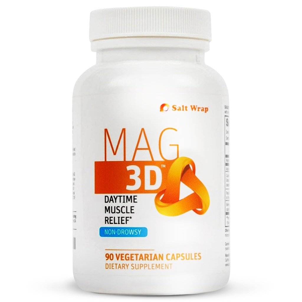 SaltWrap Mag 3D - Denní (Non- Drowsy) Křeč nohou a podpora svalové úlevy - Přírodní doplněk pro svalové a nervové zdraví s kurkumou, alfa kyselina lipoová a hořčík