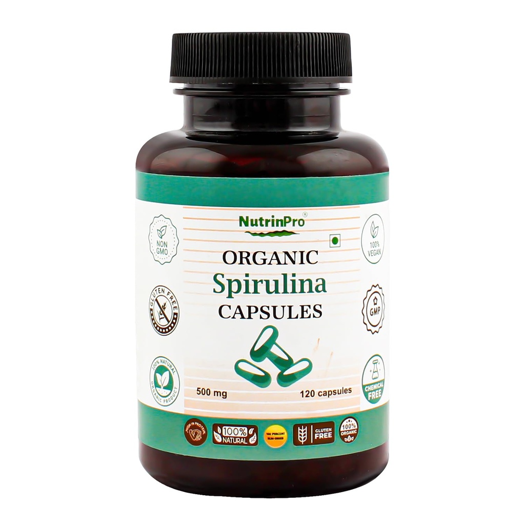 USDA Organic Spirulina Kapsle - 100% čistý vegan dodatek, non-GMO, gluten- Free, Chemical- Free, (120)