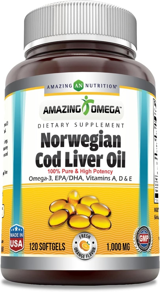 Amazing Omega Norské Cod Jaterní Oil (Omega-3, EPA / DHA) Dodatek 124; 1000 Mg Per Serving Oil 124; 120 Softgels Orange Flavor Orange 124; Non-GMO Oil 124; Gluten- Free Oil 124; Made in USA