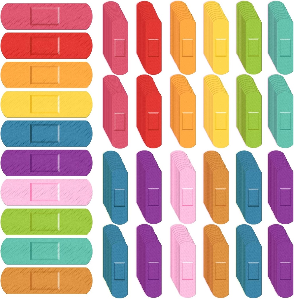 Lounsweer 600 Pcs Dětské obvazy Bulk Vodotěsné dýchací obvazy Neon Barevné flexibilní pásky asriated Barvy Flexibilní ochrana Wound Care Scraps a Slight Cut