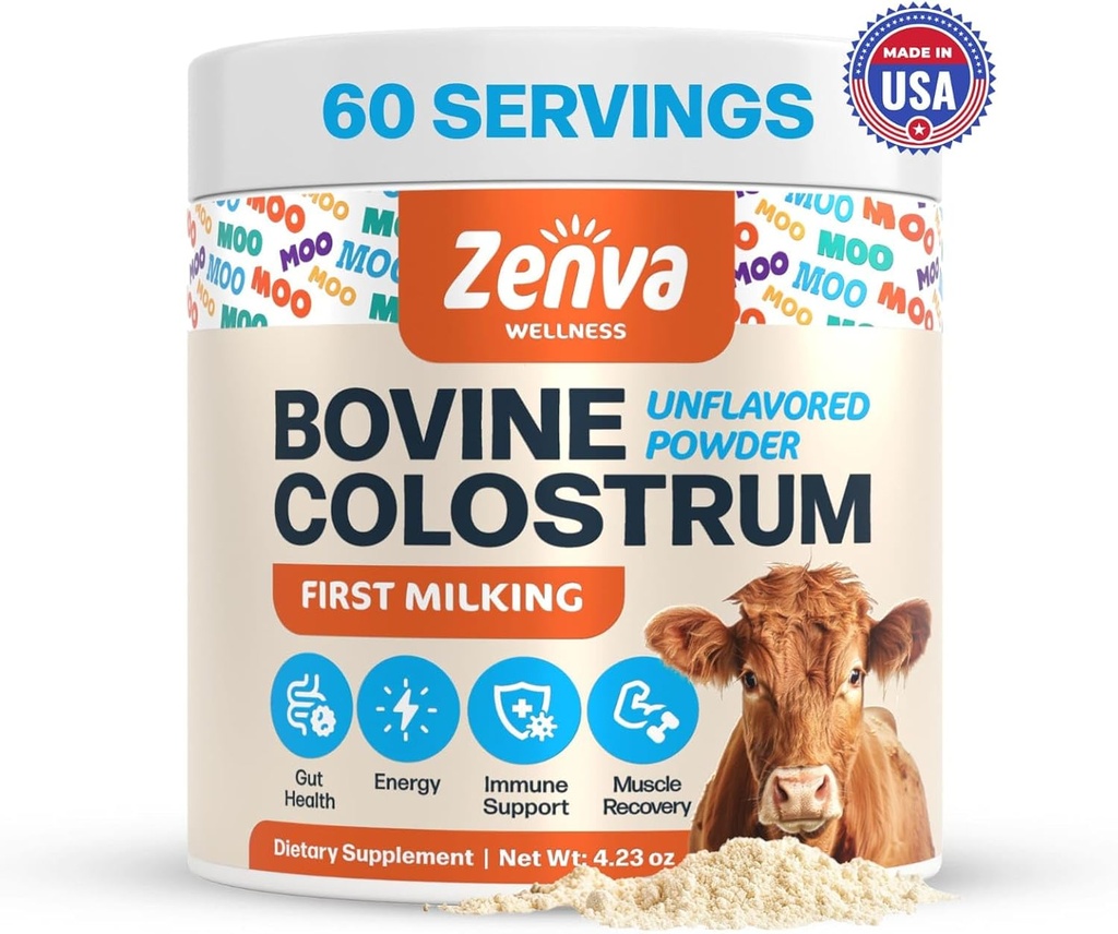 Colostrum dodatek Bovine Colostrum pro lidi 100% čistý tráva Fed, Supergut zdraví a imunitní podpora, 50% IgG, bez příchutí, Calostro Bovino para Adultos Organico 60 Servings Powder