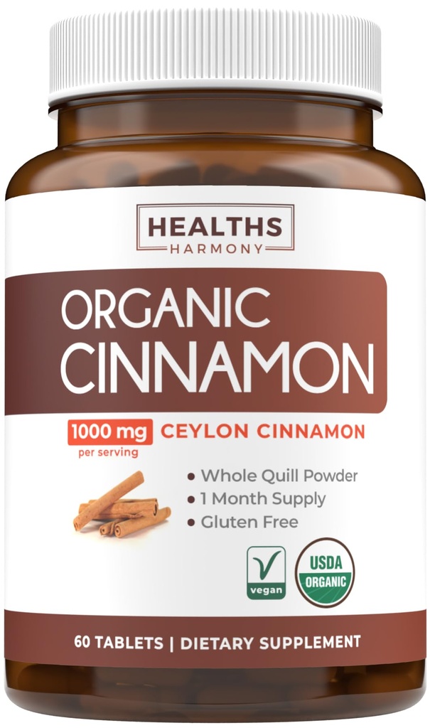 USDA Organic Ceylon Skořice Pills - High Potency Ceylon Skořice Dodatek s 1000mg na Serving pro plnou tělo Antioxidant Support - Vegan Non- GMO cGMP Made & Lab ověřený (1 měsíc dodávky)
