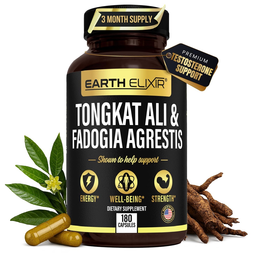 Země Elixir Fadogia Agrestis & Tongkat Ali pro muže a ženy - Přírodní Testosteron dodatek pro muže - Vyrobeno v USA a třetí strana Testováno - Síla, energie a vitalita - Longjack - 3 měsíce dodávky