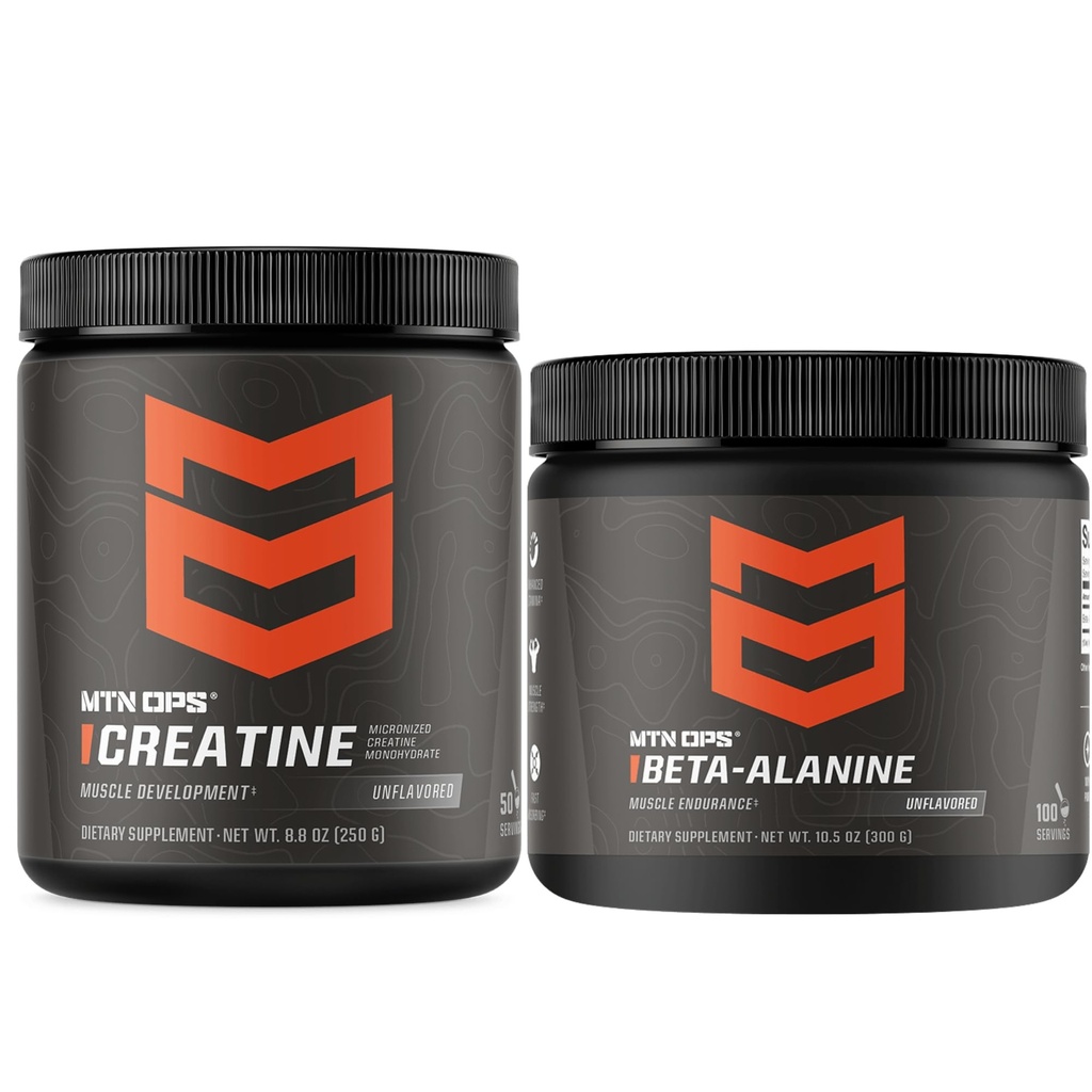 MTN OPS Creatine Monohydrát & Beta Alanin Performance Stack - Síla, Power & Muscle Endurance Support - Pre Workout & Trénink Recovery Bundle