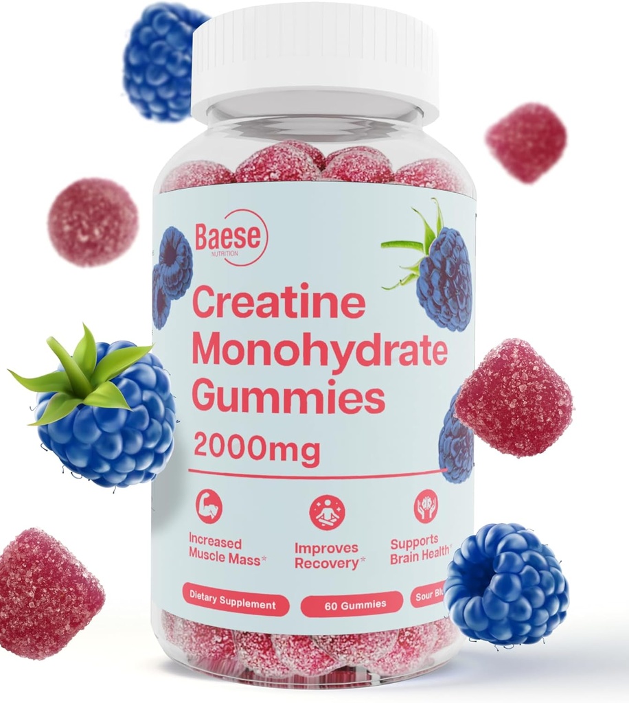 Tvorba Monohydrát Žvýkačky pro muže a ženy - Vysoká čistota Sour Blue Raspberry- Žvýkací Creatin Infuzní Gummy pro svalovou sílu & Energy Boost, Biologicky k dispozici Pre- Workout Dodatek