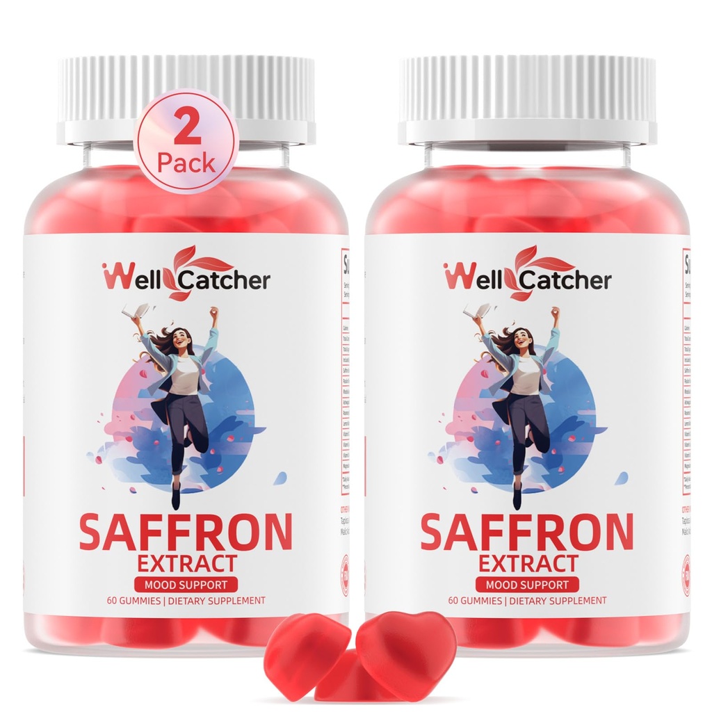 Saffron Gummies pro dospělé děti - Organic Saffron Extract dodatek pro muže Ženy Sugar Free for Mood Balance Support Lepší spánkový metabolismus s Vitamíny Non GMO Jahoda Ochucené 60 dnů Dodávka