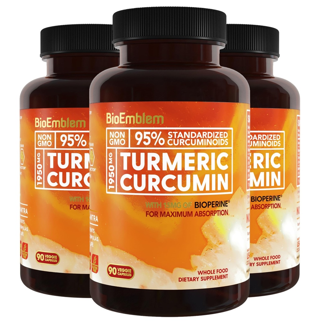 BioEmlem Kurkumin dodatek s BioPerine curcumin 124; Společná podpora a zdraví srdce current 124; s organickým kurkuma prášek & 95% kurkuminoidy extrahovat 124; California Made, Non- GMO, 90- Day Supply