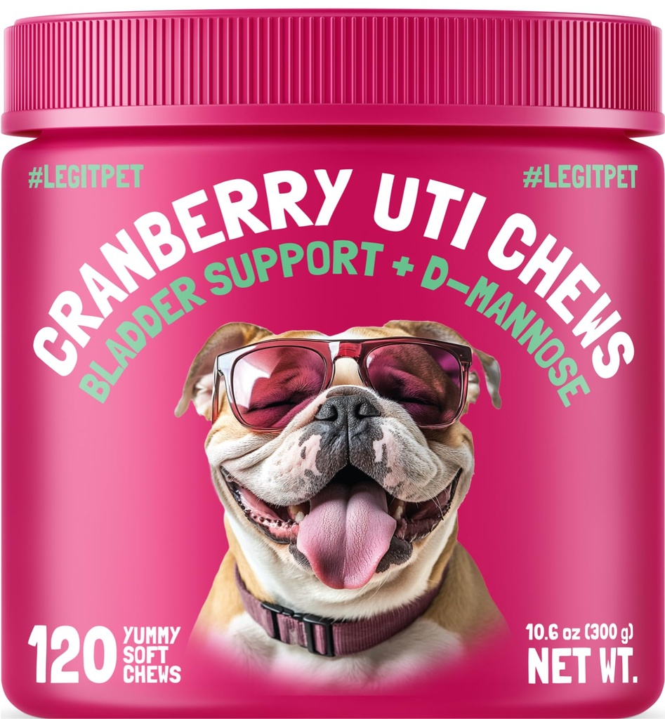 Cranberry UTI Žvýkačky pro psy Podpora močového měchýře + D- Mannose podporuje ledvinové močové trakt a močové měchýře zdraví přírodní brusinky Wellness doplněk imunitní systém Booster přírodní Pet Antioxidant 120 Žvýkačky